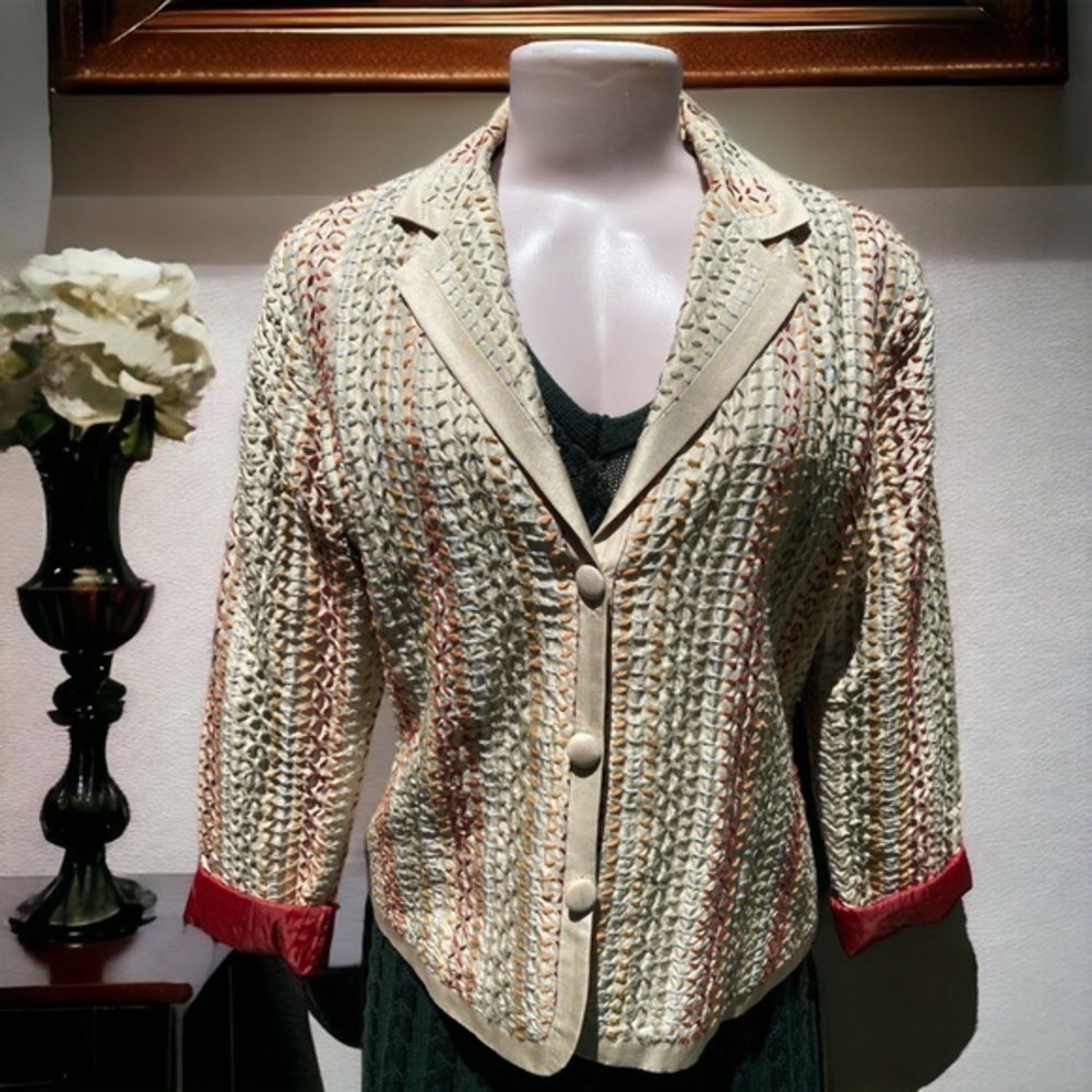 Chico's Silk Embroidered Artisan Blazer Jacket